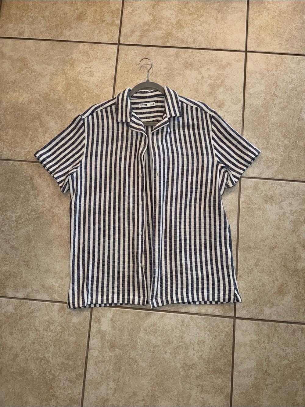 Sonoma Vintage Dress Navy White Stripe Short Sleeve Button Down Polo Shirt
